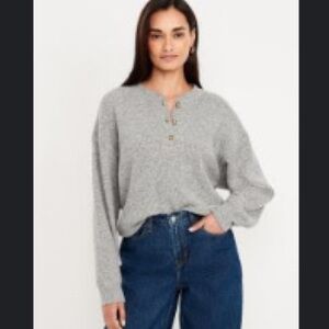 Old Navy Grey Waffle Knit Henley Women XXL NWT